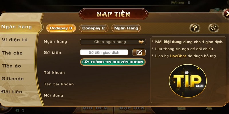 Trong quá trình nạp tiền TipClub bạn cần chú ý một số điều kiện